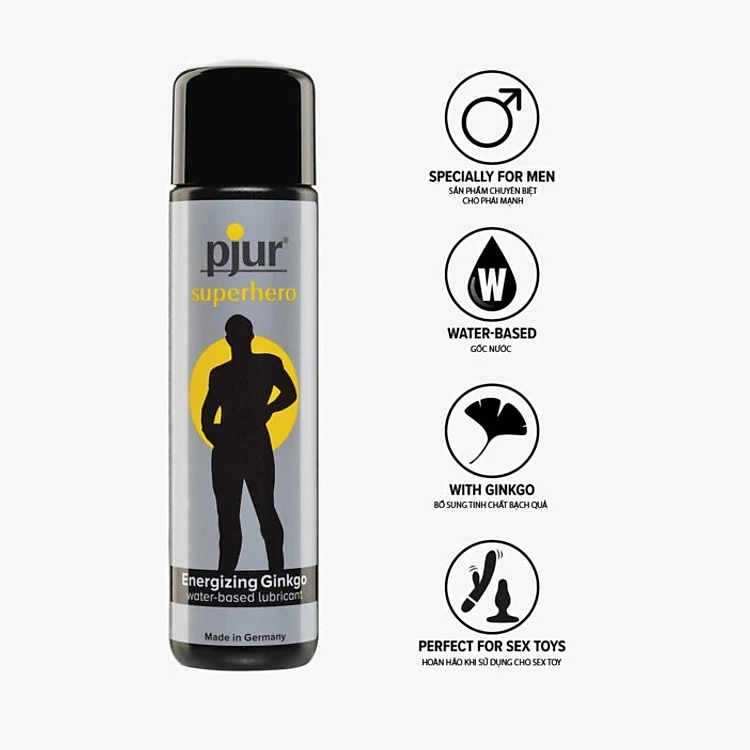 Gel Kéo Dài Thời Gian Cho Nam Của Đức Pjur Superhero Energizing Glide 100ml Kèm BCS Sagami 3s