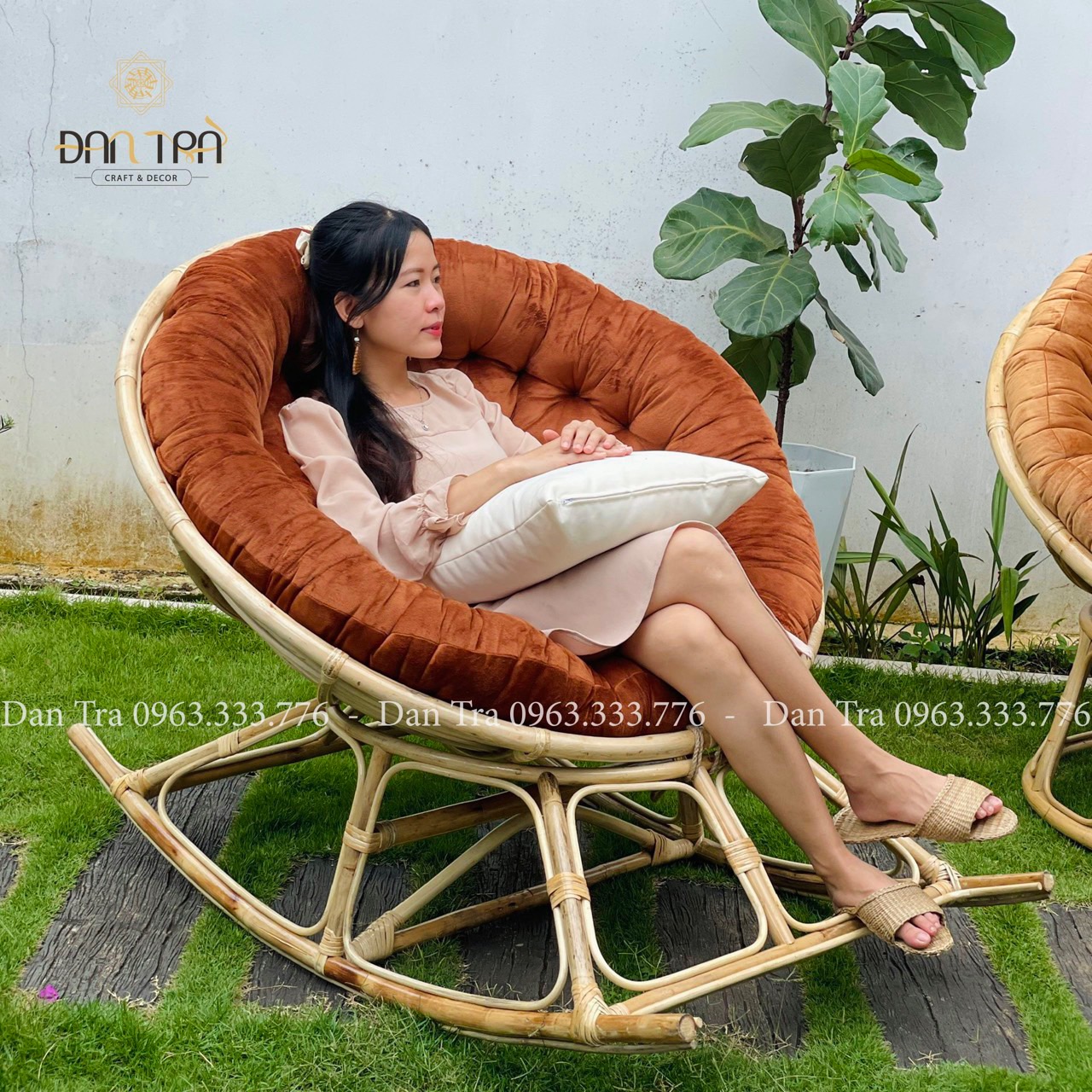 Ghế Mây Tròn Papasan Bập Bênh Thư Giãn, Ghế Mây Đọc Sách Kèm Nệm, Mây Tre ĐAN TRÀ ( Được Chọn Màu Nệm)