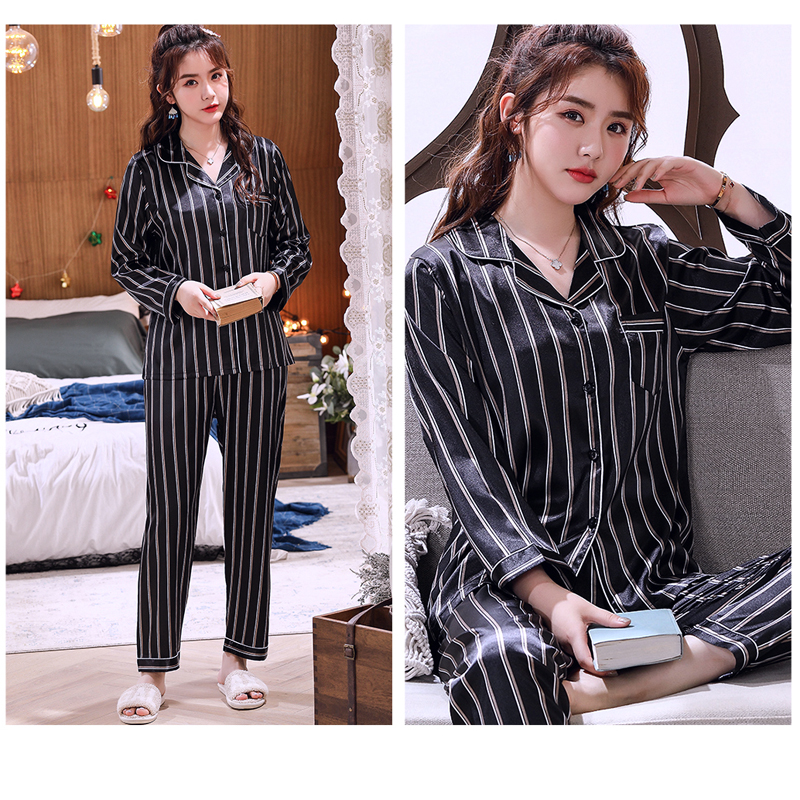 Đồ bộ Pyjama mặc nhà Nữ chất liệu phi bóng rũ mềm mại, sọc trẻ trung -88217