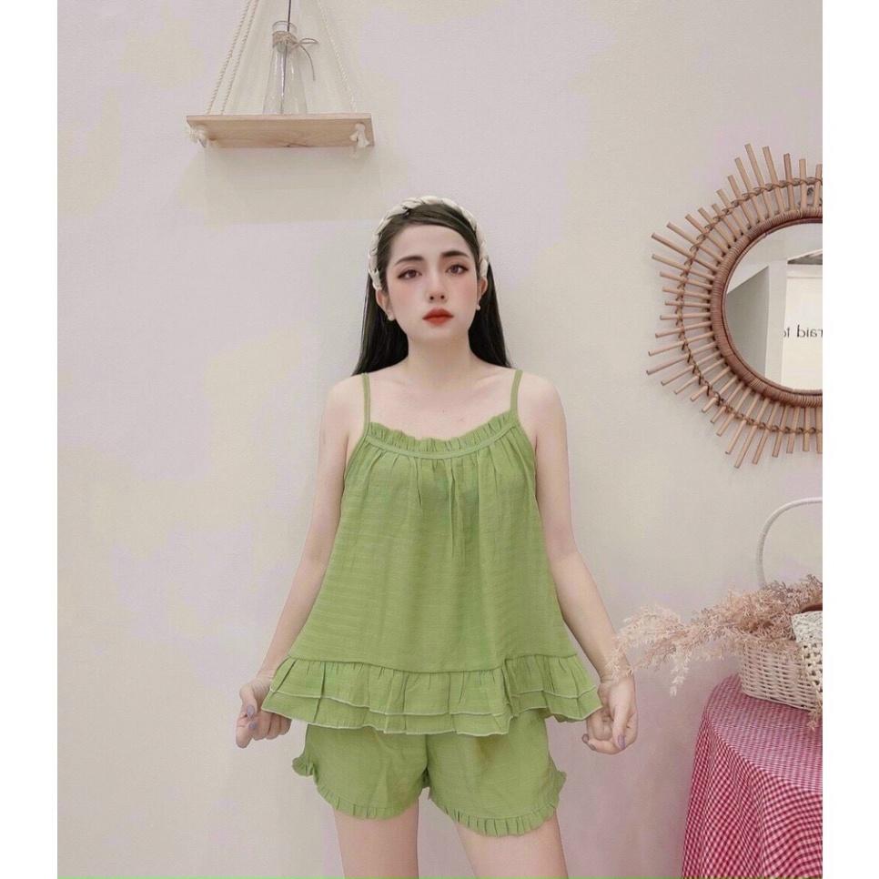 Bộ 2 dây nữ mặc nhà chất đũi nhăn cao cấp mát lạnh mùa hè B335 coco land sang chảnh. trendy hot girl