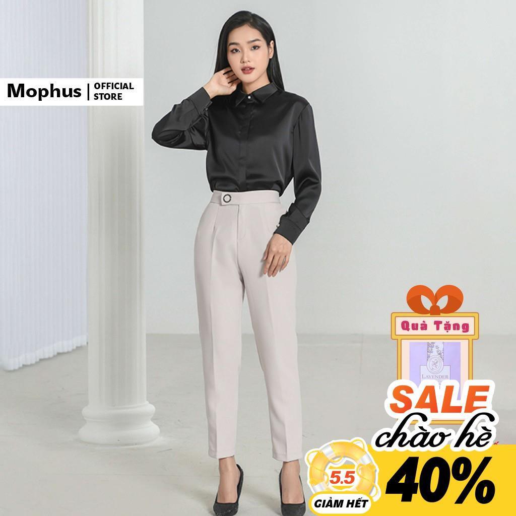 Quần baggy nữ Mophus EQ20015 cạp cao đai tròn, quần tây ống suông vải co dãn thời trang công sở cao cấp