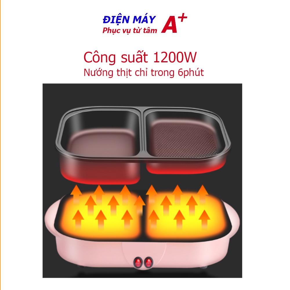 Bếp nướng lẩu cao cấp 2 in 1 phong cách Hàn Quốc, hai mức nhiệt độc lập