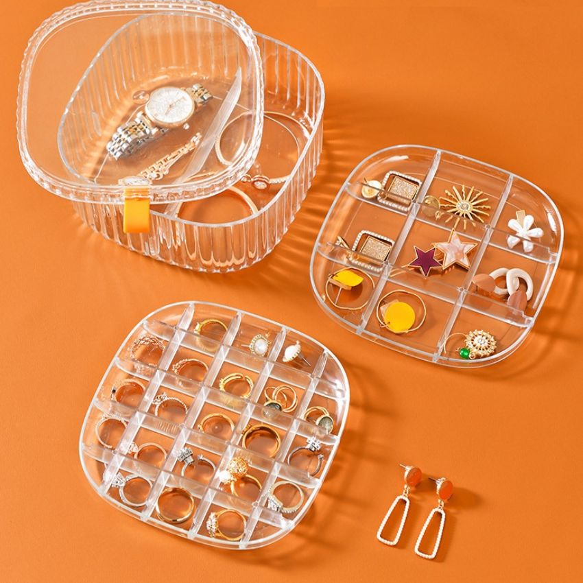 Hộp Đựng Trang Sức, Hộp Đựng Nhẫn, Bông Tai Nhiều Ngăn, Kt 15x15x7.5cm, BH 1 đổi 1