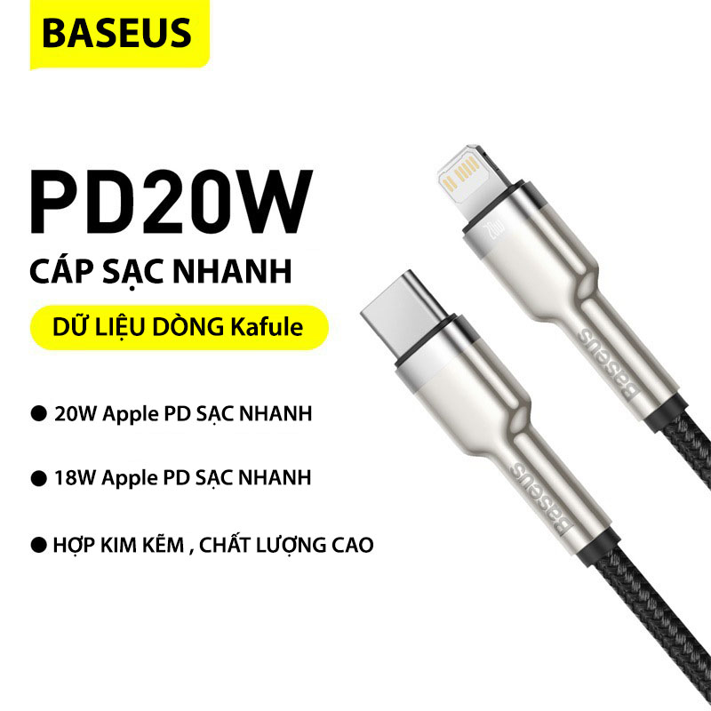 Cáp sạc nhanh 20W cho iPhone 12 Series Baseus Cafule Metal Series - chuẩn PD (Power Delivery) - Chất liệu cao cấp, thiết kế hiện đại có độ hoàn thiện cao - Hàng chính hãng