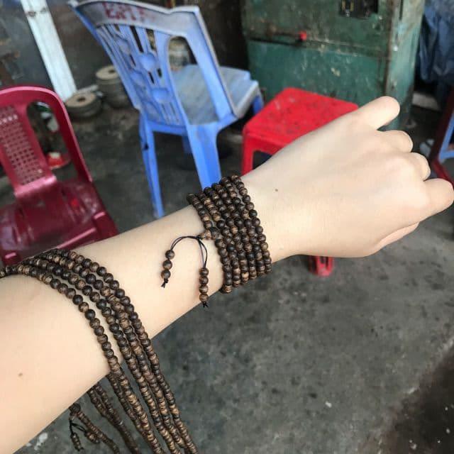 Vòng tay Chuỗi Tràng Hạt 216 4mm Trầm Sánh Chìm MIX Bạc S925 CHARM - Trầm Hương Tự Nhiên