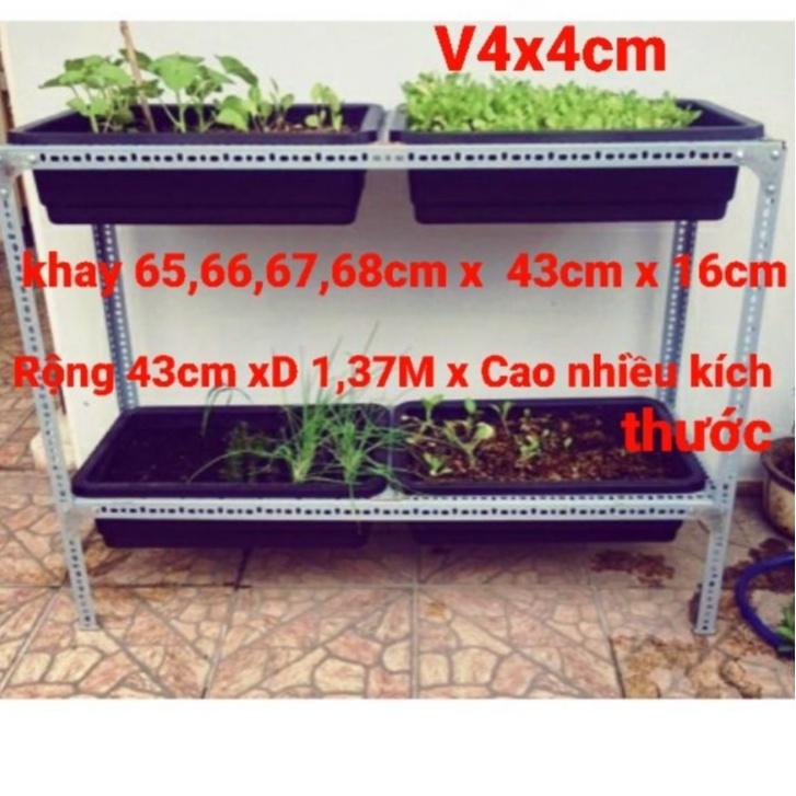 kệ sắt V Lỗ trồng rau V4x4cm ( Rộng 43cm x Dài 1,37cm) Phù hợp với các loại khay nhựa