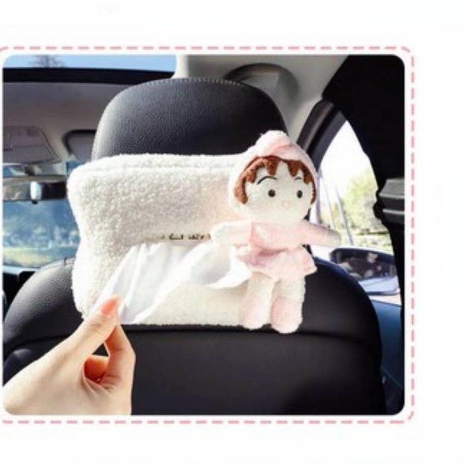 Hộp Đựng Khăn Giấy Gắn Hộp Tỳ Tay Xe Hơi Bằng Nhung Hình Gấu Trắng Dễ Thương