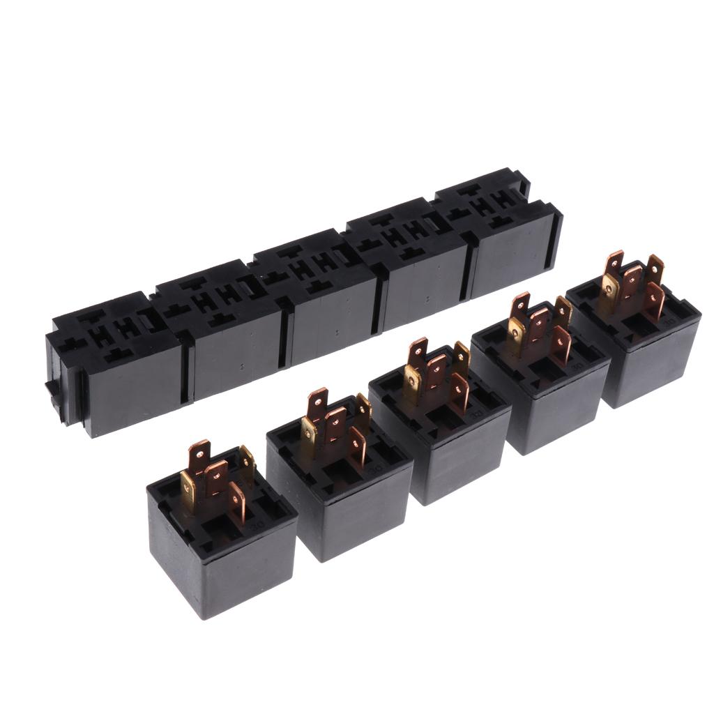 5 Pieces Automotive 12V 80A 5 Pin Relay Socket Connector Holder Terminals