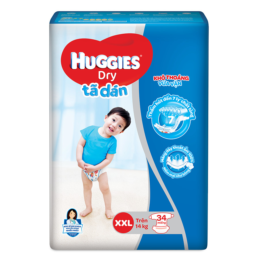 Tã Dán Huggies Dry Gói Đại XXL34 (34 Miếng)