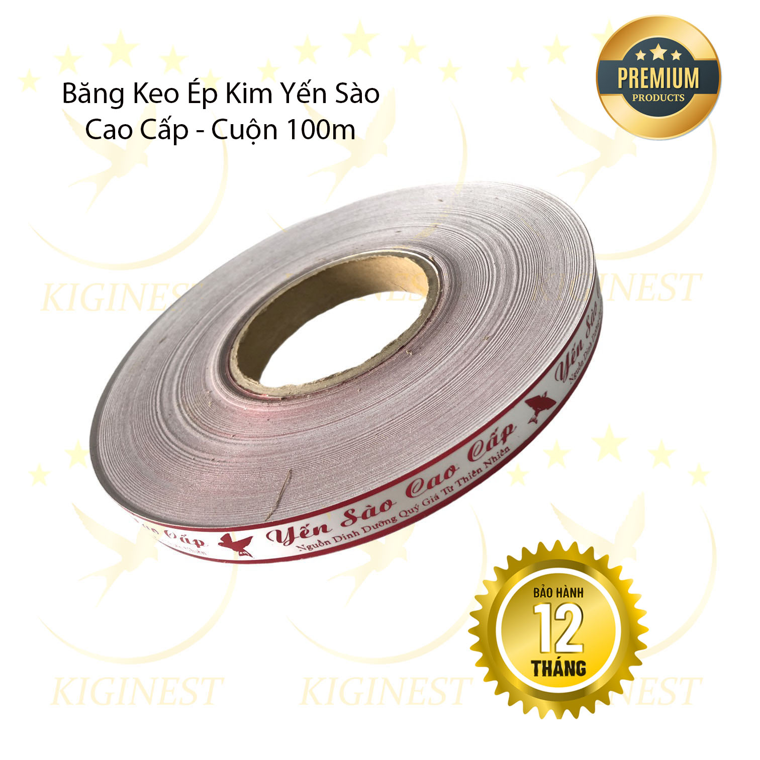 Băng keo dán hộp ép kim 2 VIỀN Yến Sào Cao Cấp cuộn 100m chuyên dán hộp yến