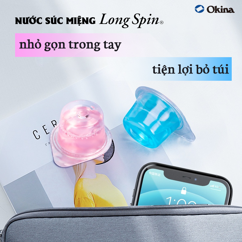 Nước súc miệng bỏ túi OKINA dòng LONG SPIN ZERO Nhật Bản hương Cam Quýt Bạc Hà không cồn – Túi 10 hũ x 14ml