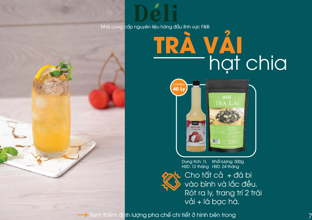 Trà lài Déli 500gr+ Siro vải Déli 1lit [COMBO 40ly Nguyên liệu pha