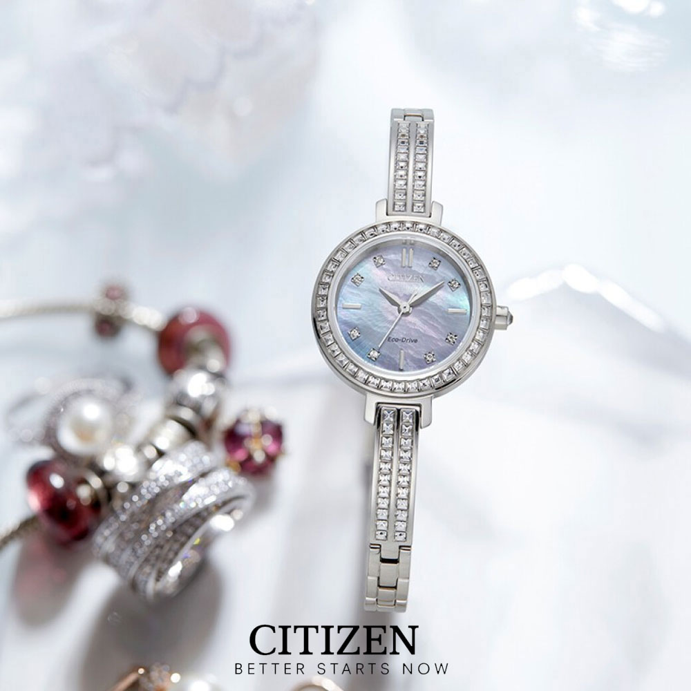 Đồng Hồ Nữ Citizen Đính Đá Swarovski Dây Thép Không Gỉ EM0860-51D - Mặt Xà Cừ (25mm)