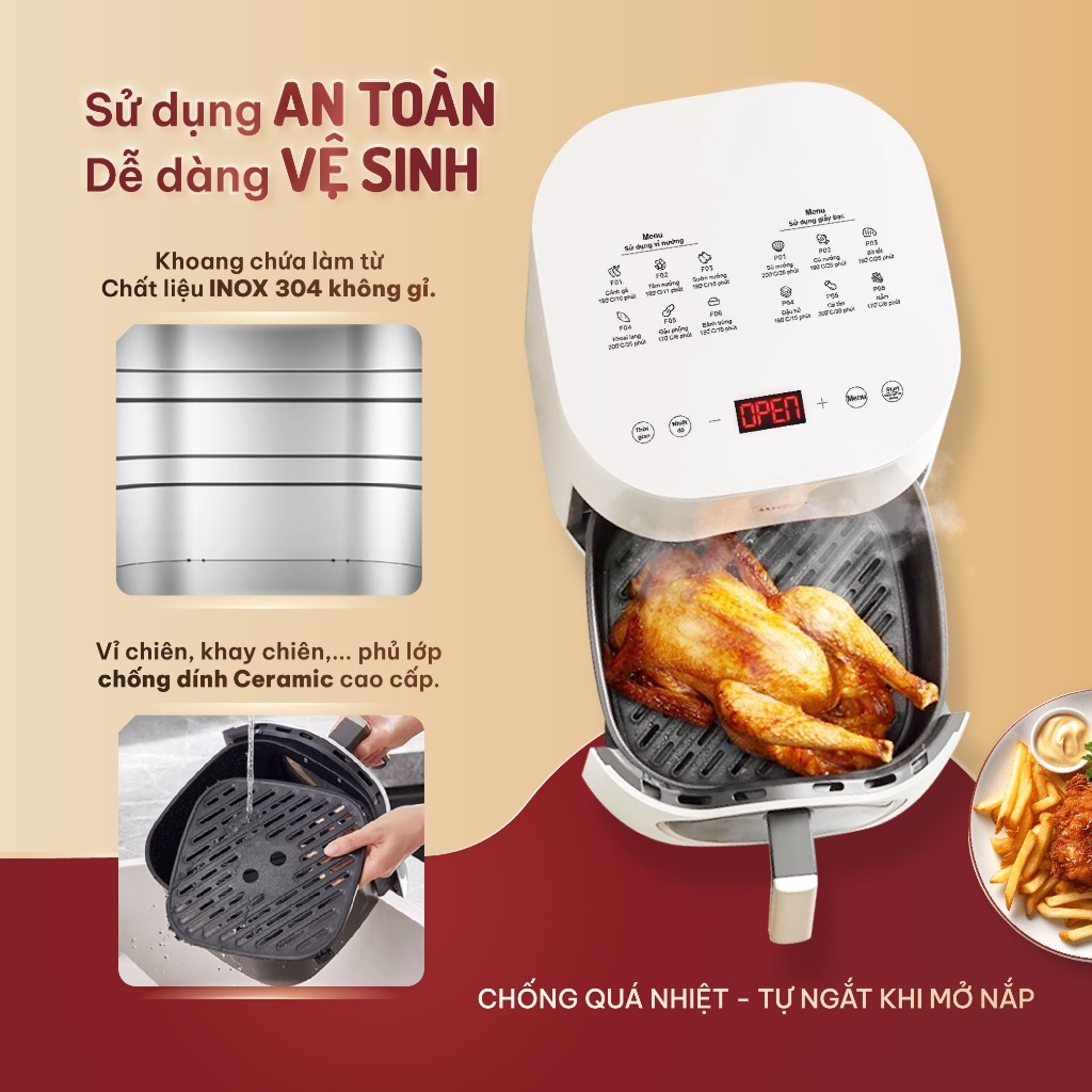 Nồi chiên không dầu Sothing Masuto MSQueen 6L, màn hình cảm ứng, đốt 2 tầng đối lưu không cần lật trở- Hàng chính hãng