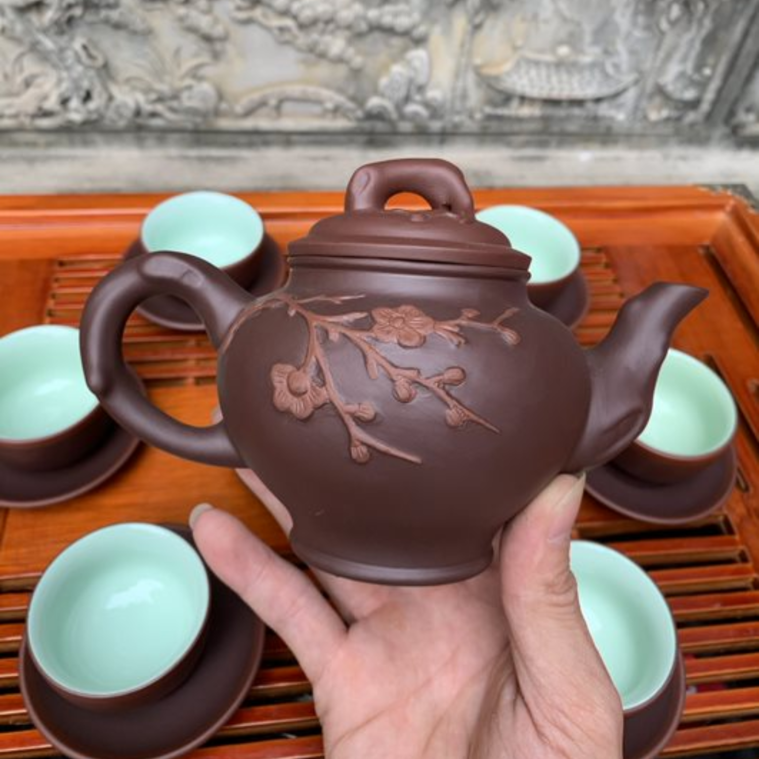 Bộ ấm chén uống trà cao cấp , bộ ấm trà Bát Tràng - trường sa báo xuân cao