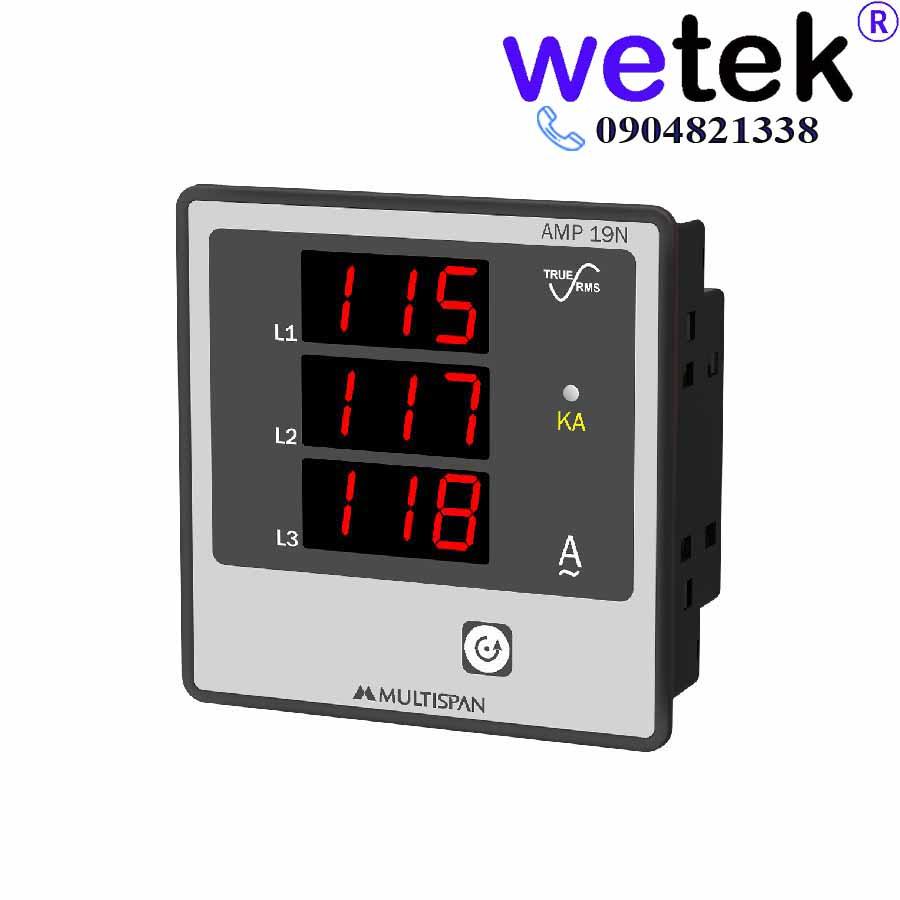 Mutltispan AMP-19N, Đồng hồ đo Dòng 3 pha, hiển thị LED đồng thời, gắn mặt cánh tủ, cấp chính xác 0.5