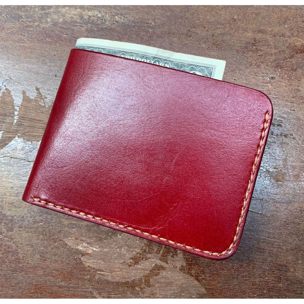Ví nam - màu đỏ đô - dáng ví ngang - da bò thật - handmade DT099