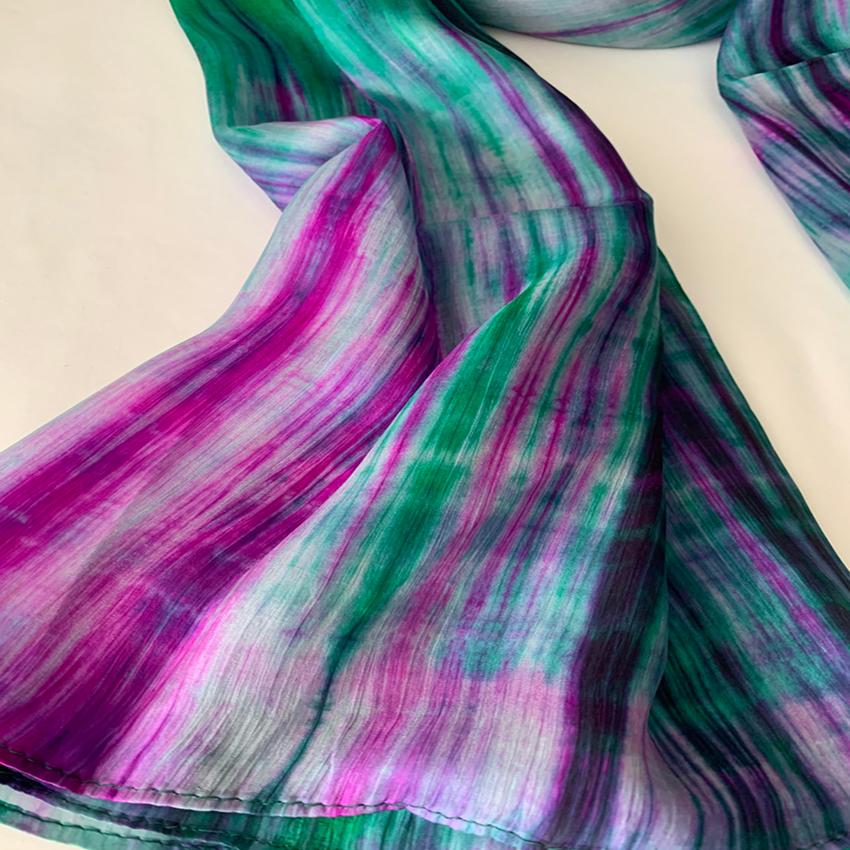 Khăn quàng cổ 100% lụa tơ tằm trơn màu xanh, khăn handmade cao cấp