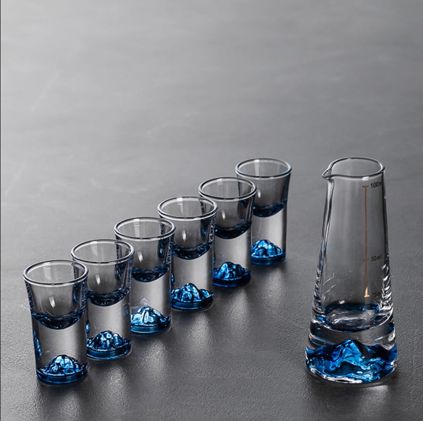 COMBO 6 LY VÀ 1 BÌNH THỦY TINH BLUE MARIS