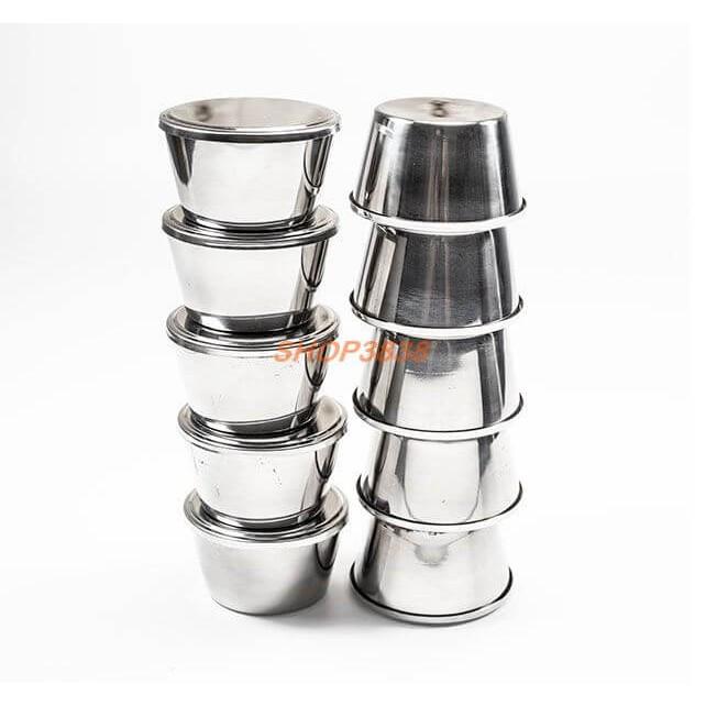 Combo 10 khuôn flan + 10 Nắp Inox + 10 nắp nhựa khít