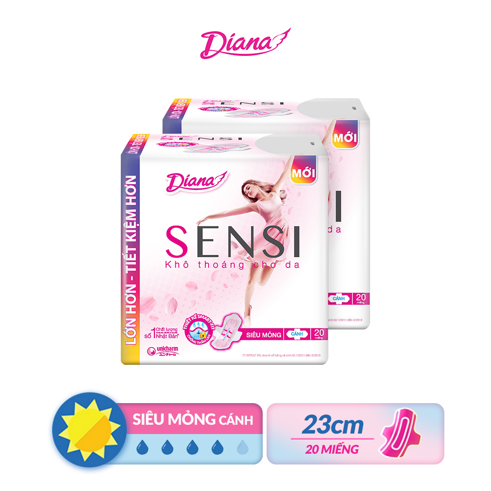 Combo 2 Băng vệ sinh Diana SENSI Siêu Mỏng Cánh gói 20 miếng