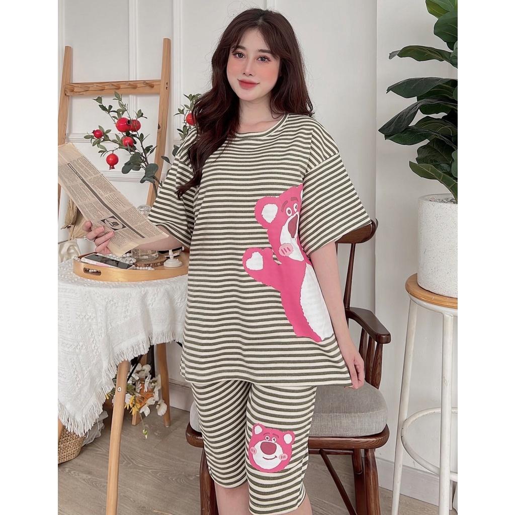 Đồ bộ lửng nữ mặc nhà - thời trang mới nhất - Chất liệu bozip Cotton cao cấp - ( Bộ Lửng sọc gấu lớn - BL )