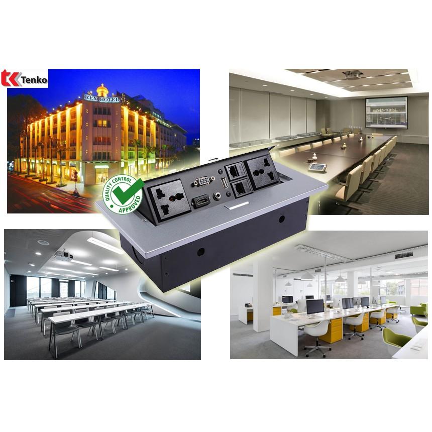 Hộp Ổ Cắm Điện Âm Bàn Đa Năng - Cho Văn Phòng - Phòng Họp Cao Cấp Đầy Đủ Chức Năng TK-AS02DN-B
