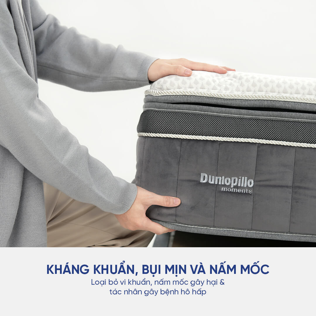 Nệm Lò xo túi độc lập cao cấp Dunlopillo Cambridge Luxe kháng khuẩn, hỗ trợ, nâng đỡ tối đa, chuẩn khách sạn 5 sao