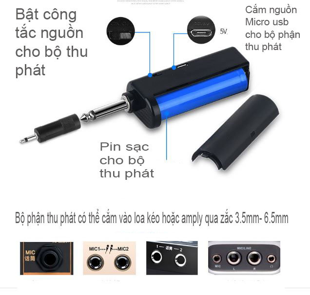 Micro không dây UHF chuyên nghiệp gồm  2 micro không dây F1