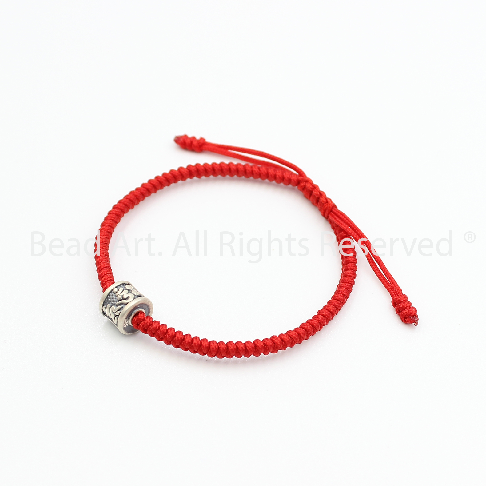 Vòng Tay Thắt Dây Đỏ, Chỉ Đỏ Nút Tibet, Charm Bạc 999 Lục Tự Chú Om Mani Padme Hum, Vòng Tay Phong Thuỷ - Bead Art