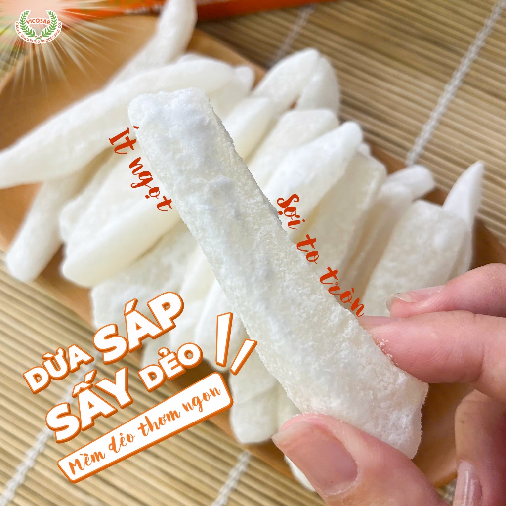 Dừa sáp sấy dẻo VICOSAP nguyên chất ít ngọt béo thơm đặc sản Trà Vinh