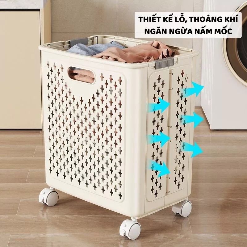 Giỏ Đựng Quần Áo Cao Cấp Gấp Gọn Tiện Dụng Có Bánh Xe Cỡ Lớn 50x30x38cm
