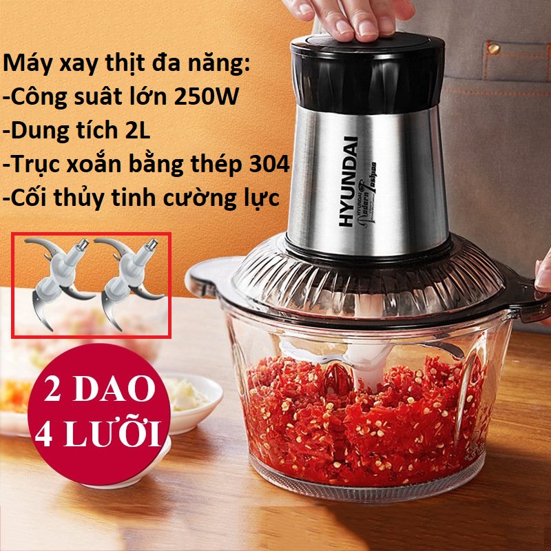 Máy Xay Thịt Cối Inox 4 Lưỡi Đa Năng, Công suất 200W- Xay thịt, xay tỏi ới, xay rau củ quả