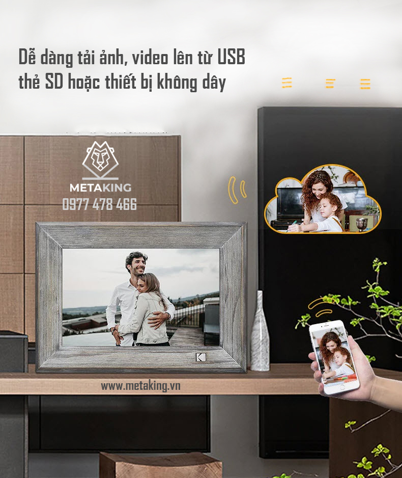 Khung tranh chuyển động kỹ thuật số Wifi Kodak RCF-1013W, màn hình 10 inch, độ phân giải 1280x800 pixels