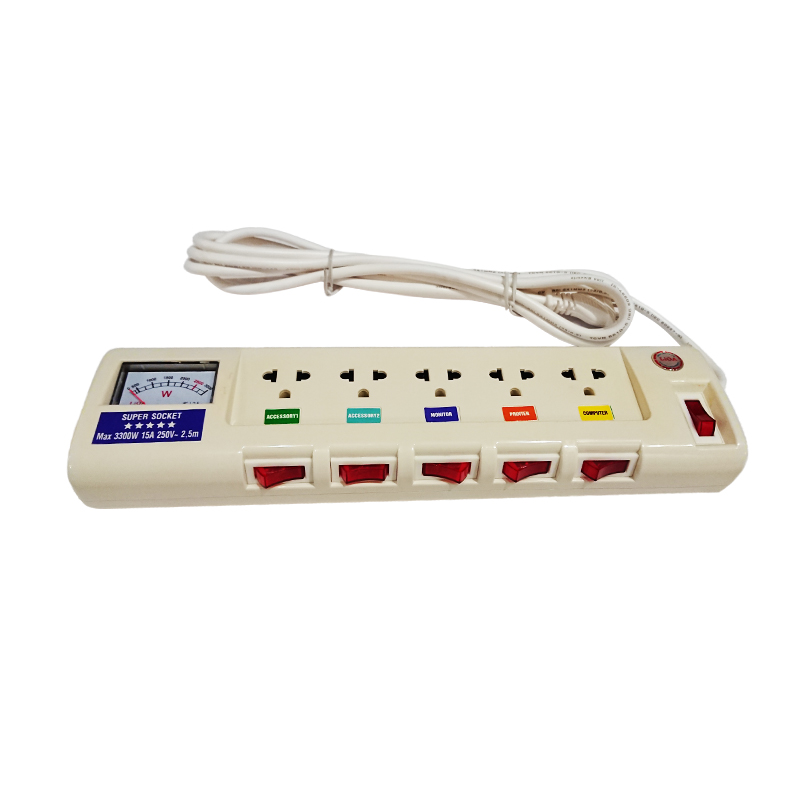 Ổ cắm kéo dài LiOA 5 ổ cắm công suất lớn có đồng hồ