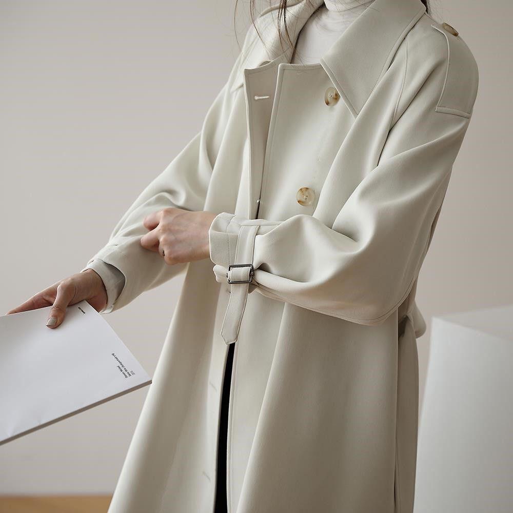 Áo khoác Trendcoat màu trắng có đai phong cách Hàn Quốc (Kèm Ảnh Thật)