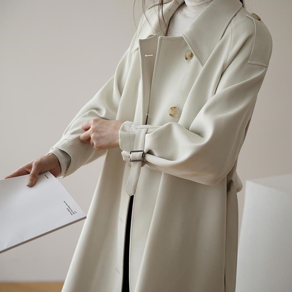 Áo khoác Trendcoat màu trắng có đai phong cách Hàn Quốc (Kèm Ảnh Thật