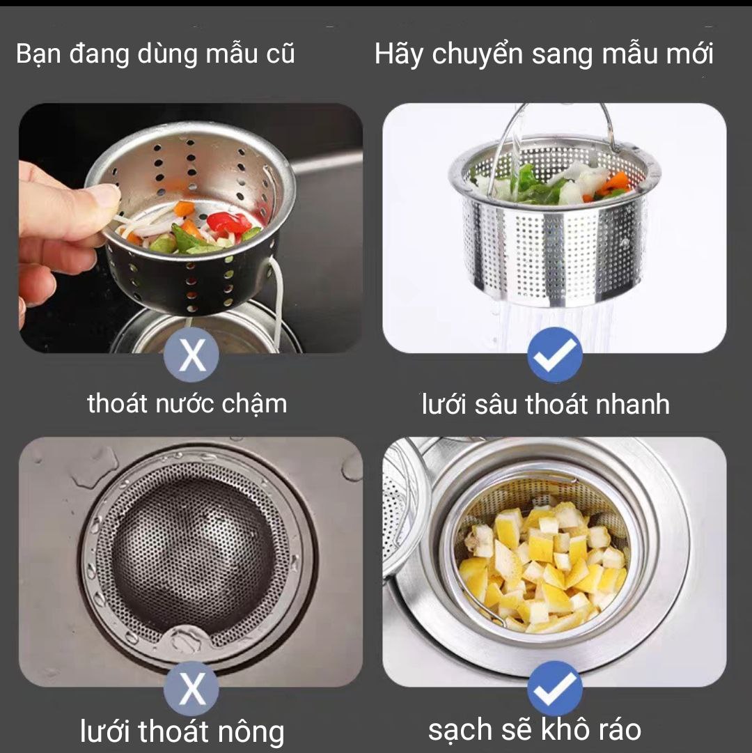 Dụng cụ lọc rác bằng inox 304 tránh tắc nghẽn bồn rửa bát bền đẹp có quai xách