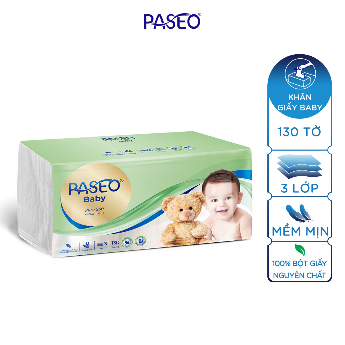 Paseo Baby khăn giấy thếp 130 tờ 3 lớp