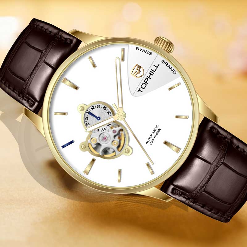 ĐỒNG HỒ TOPHILL TW083G.PZ2258 Dây da và vỏ thép 316L, máy automatic, kính sapphire