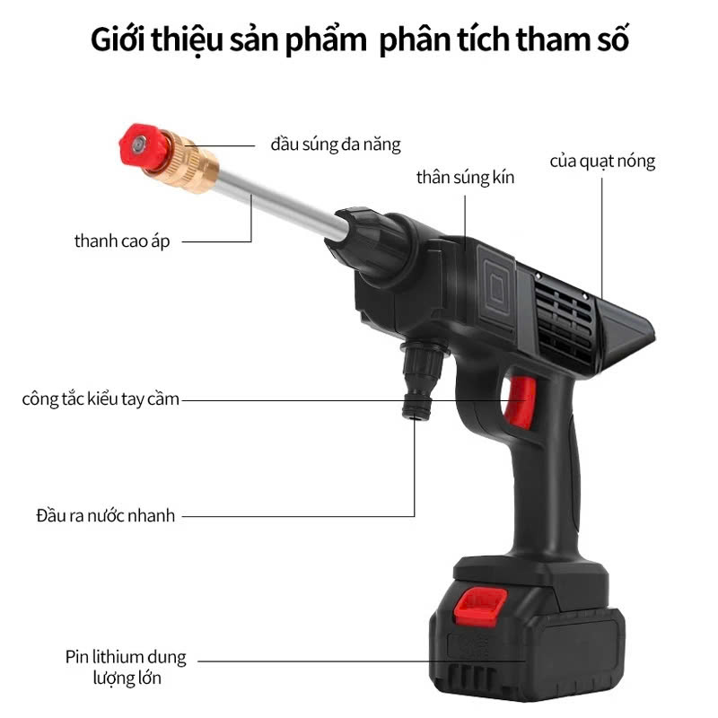 Máy rửa xe cầm tay cao áp chạy bằng pin sạc siêu tiện dụng, Máy rửa xe gia đình xe máy, Ô Tô 300W, Máy xịt rửa HD áp lực cao mạnh