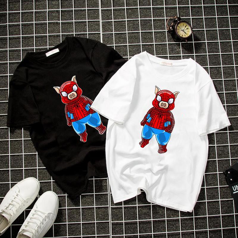Áo thun unisex Hàn Quốc in heo siêu nhân vải dày mịn 2019T1057
