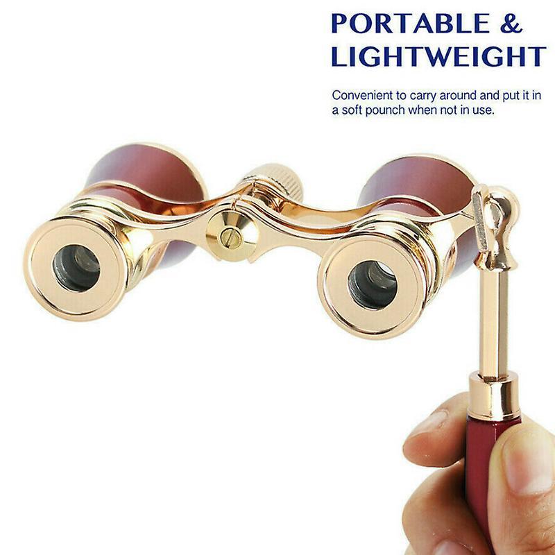 3x25 BinOculars Metal Opera Theater Glasses COated Lens Red TelescOpe W/Tay cầm