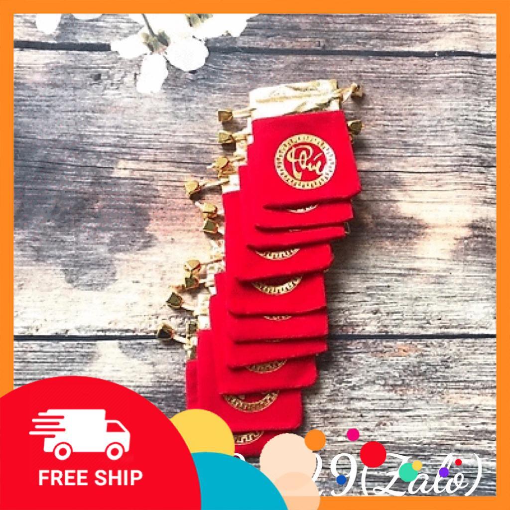 Túi Nhung Rút - Màu Đỏ - Chữ Phúc-lộc - Chuyên Đựng trang sức Màu đỏ; 9x7cm