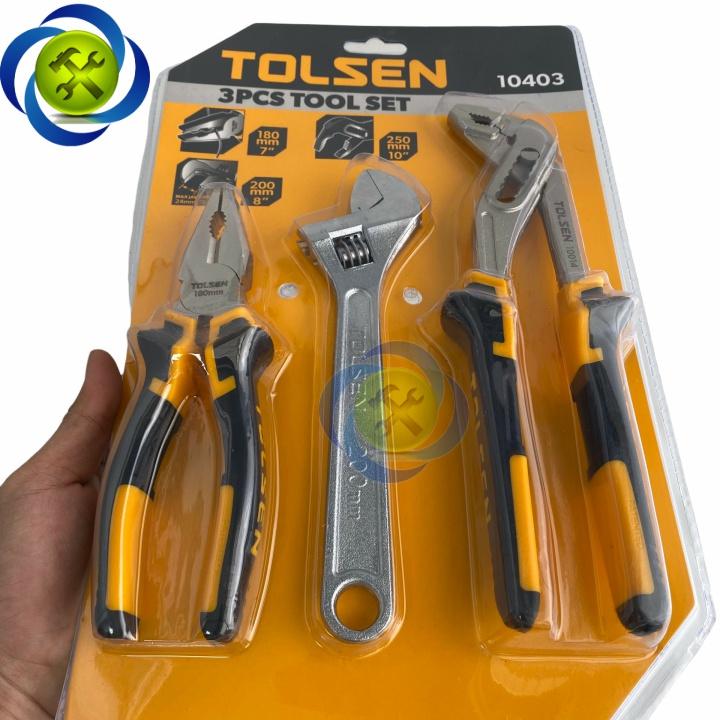 Bộ dụng cụ 3 chi tiết Tolsen 10403 (kìm điện, mỏ lết , kìm mỏ quạ)