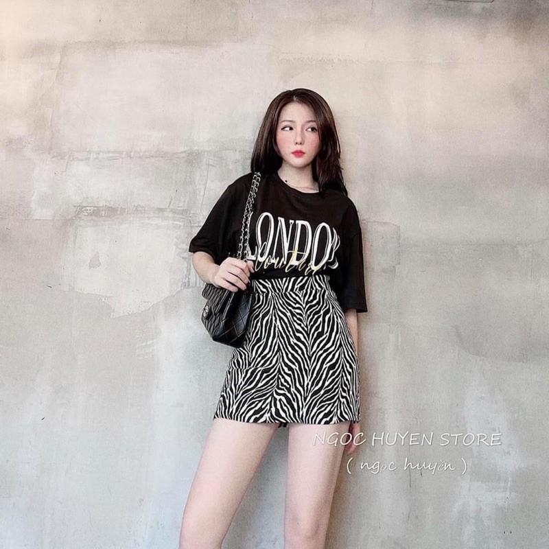 Set áo thun trắng + chân váy da beo