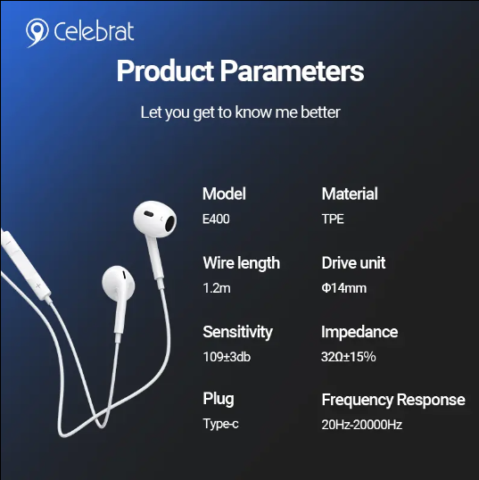 Tai nghe nhét tai có dây cổng Type-C Celebrat  E400 - Hàng chính hãng