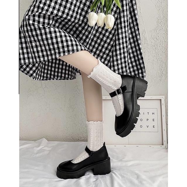 (CÓ SẴN) Giày Mary Jane Quai Cài, Giày Lolita Vintage Ulzzang Nữ Da Bóng Da Lì Phong Cách Hàn Quốc Cao 6cm