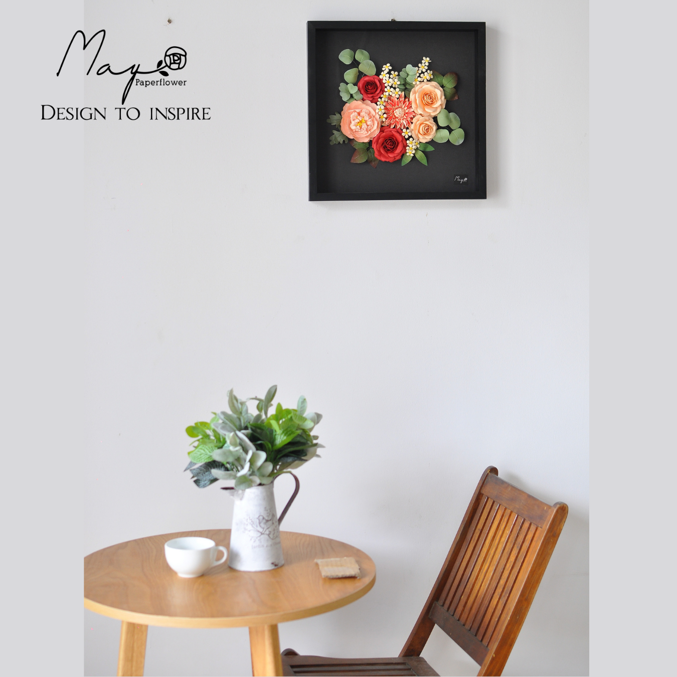 Tranh hoa giấy handmade trang trí cao cấp SNAPSHOT New Spring Black 40x40cm - Maypaperflower Hoa giấy nghệ thuật