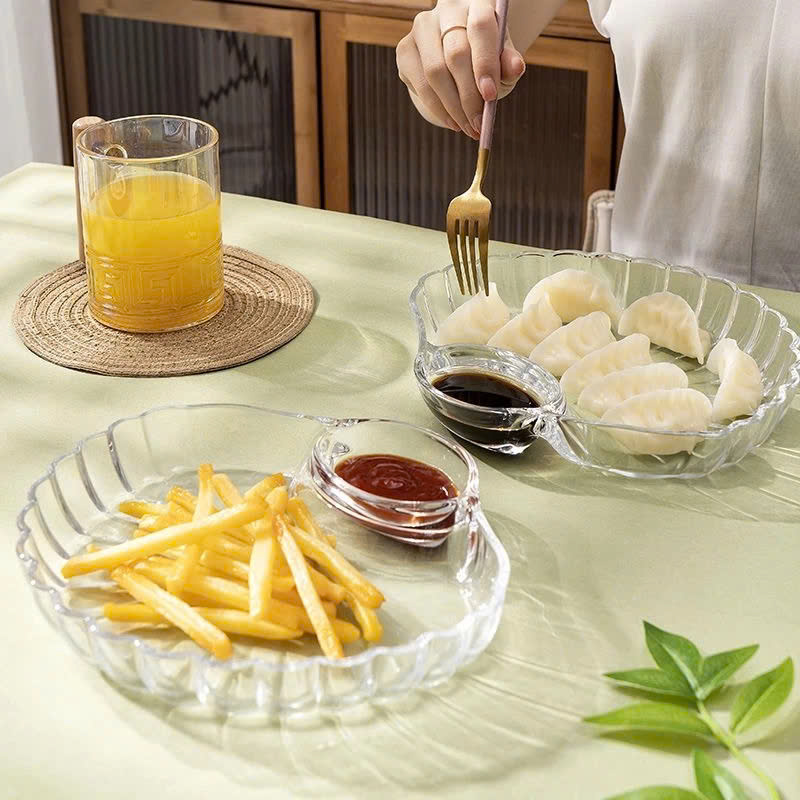 Đĩa Vỏ Sò Thủy Tinh, Đĩa Thuỷ Tinh Đựng Đồ Ăn Đường Kính 24cm Có Khay Đựng Nước Chấm Đĩa Salad, Trái Cây - HÀNG CHÍNH HÃNG MINIIN